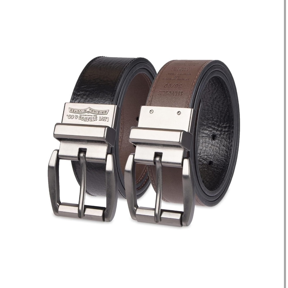 Levi's Men's Leather Two-in-One Reversible Rotative Buckle Black Brown Size 32